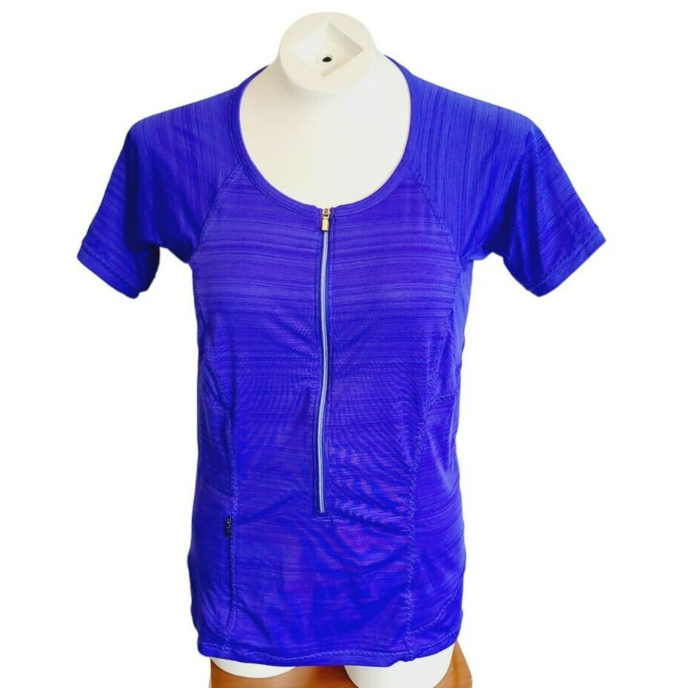 Athleta Womens Purple Space Dye Half Zip Ruched Back Activewear Top Size M